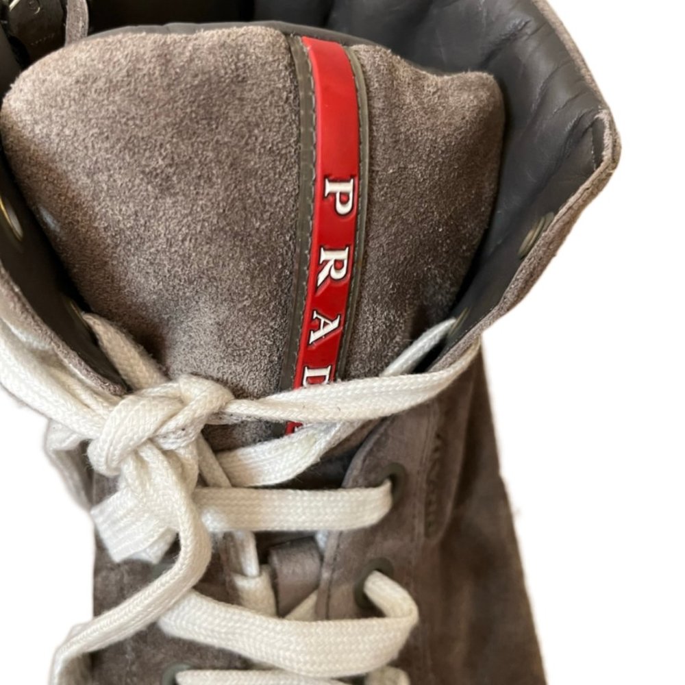 Men's Gray Prada Linea Rossa Suede Side Zip High Top Sneaker.  Size 8.5 - Picture 6 of 10